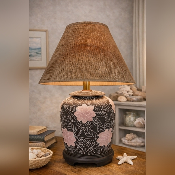 Boho Matte Black Floral Table Lamp SHADE NOT INCLUDED